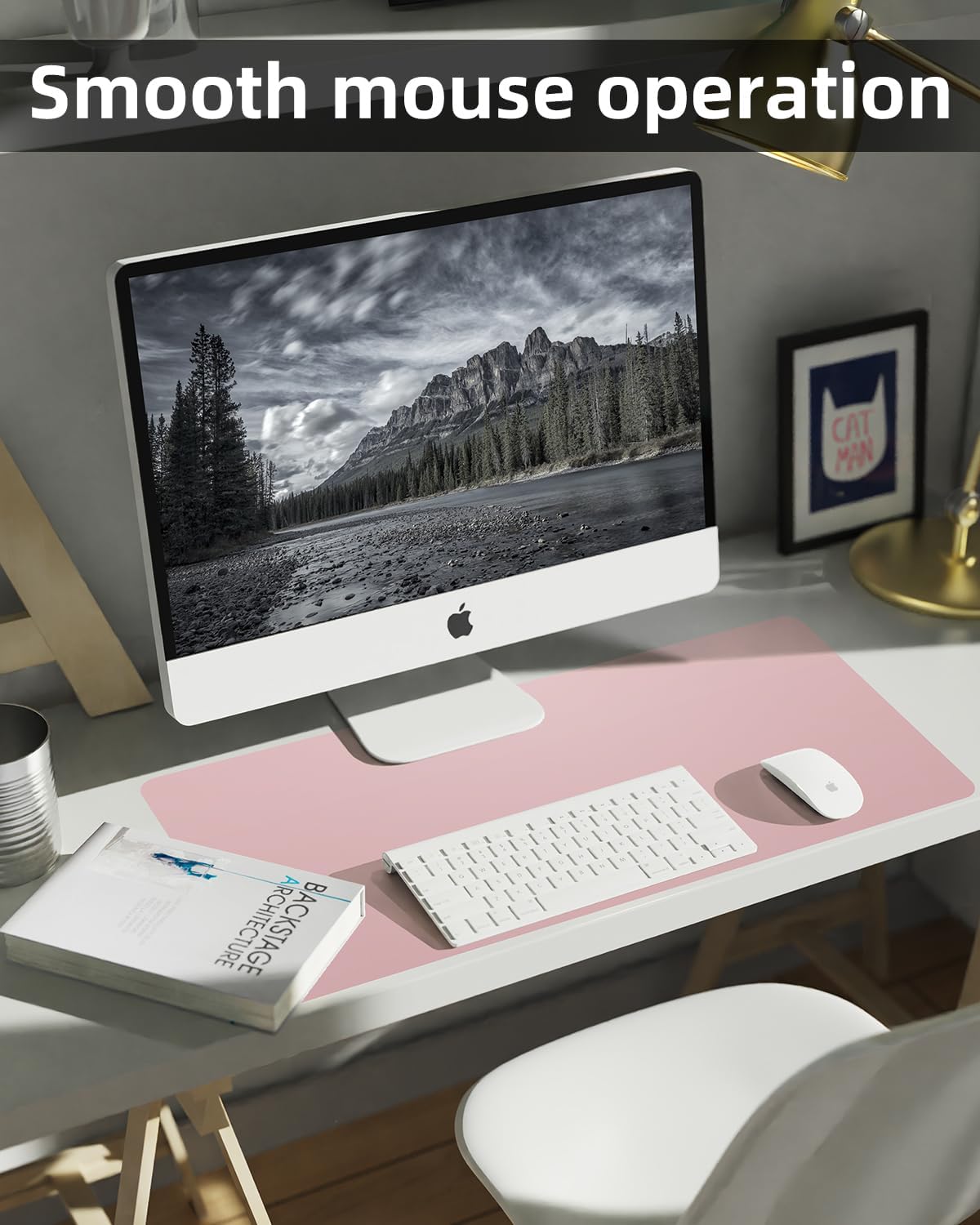 Extra Large Leather Desk Protector, Office Mat, Mouse & Laptop Pad, Non-Slip Blotter, Waterproof Writing Pad - Rose Pink, 55" x 17"