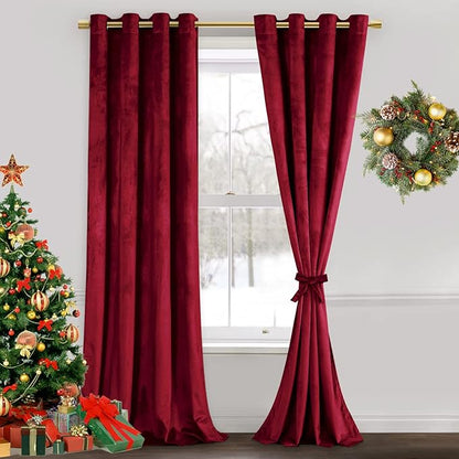 JIUZHEN Red Velvet Curtains 96 inches