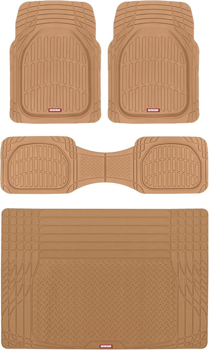 Motor Trend FlexTough Contour Heavy Duty Rubber Car Floor Mats with Cargo Liner - All Weather Full Set Front & Rear fits Most Cars Truck SUV, Automotive Floor Mats