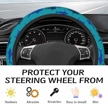 Steering Wheel Cover Accessories Neoprene Cover, Breathable Non-Slip Easy to Install Suitable for Women Men, 14.5-15.5 Inch for Car SUV Van Truck Universal - Cute Shark