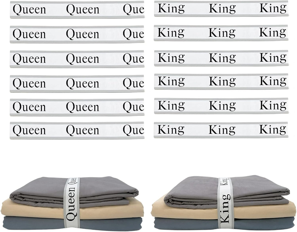 12 Pieces Bed Sheet Organizer Bands, Closet Organization Sheet Straps, Linen Labels Bedding Bands, Elastic Bed Sheet Storage Sheet Keepers （6PcsQueen 6PcsKing ）