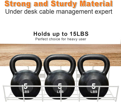 Under Desk Cable Management- 4 Pack Cord Organizer. Metal Wire Cable Management Tray for Office, Studio and Home. Super Sturdy Under Table Cable Managements - White Cable Organizer