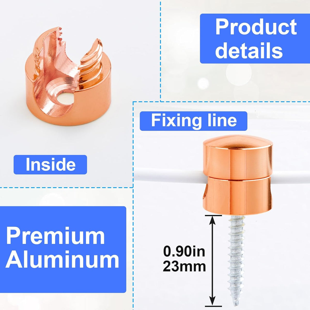 3 Sets Charger Holders for Cords, Rose Gold Color Adjustable Cable Anchor Holders, Adhesive Metal Cord Clips, Cable Management Wire Organizers for Desk, Office, Nightstand