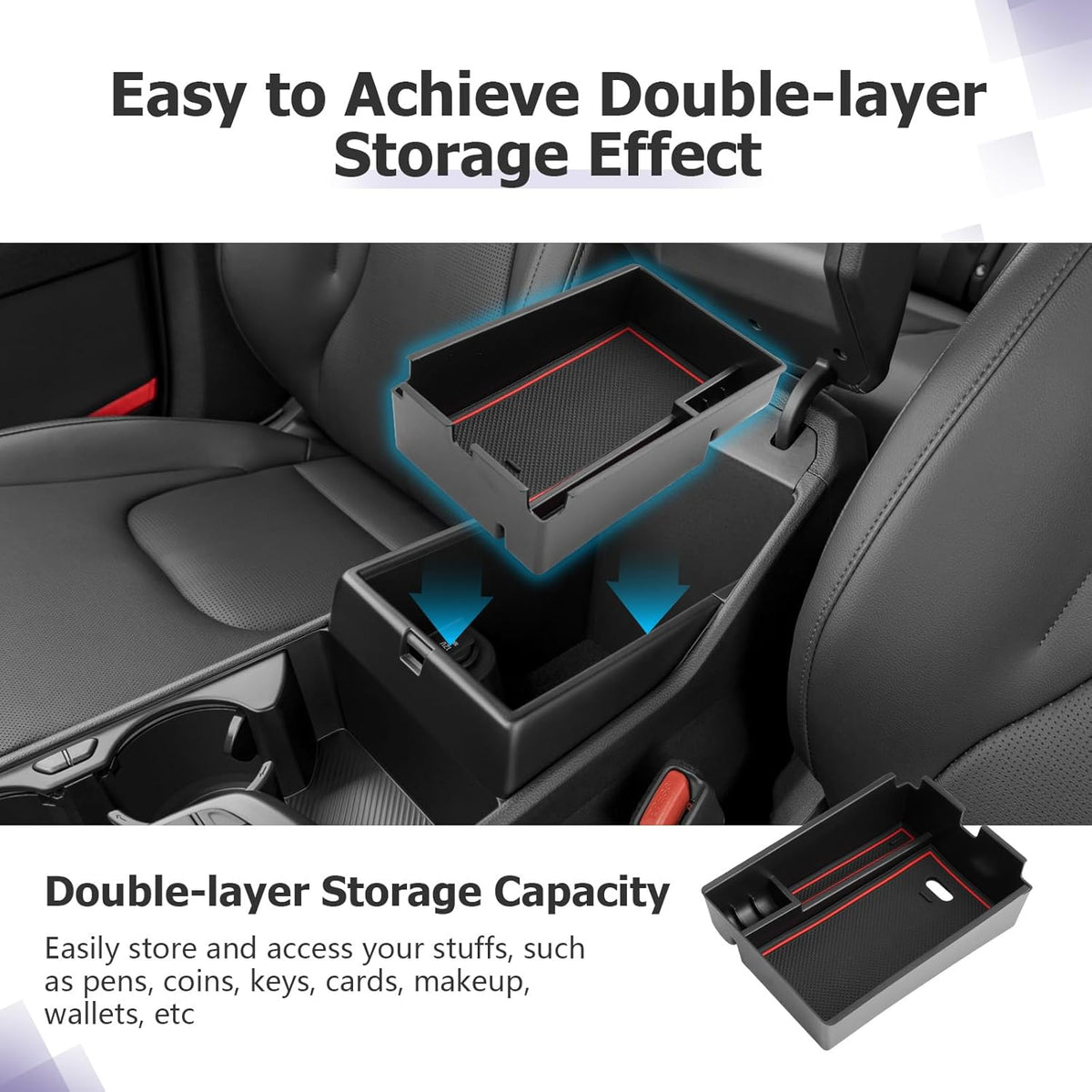 LUWU 2025 2026 S Portage Center Console Organizer for 2023 2024 2025 2026 Kia S Portage Accessories Armrest Console Storage Box Insert Tray [NOT for Manual Transmission] ABS Material Red-Trim
