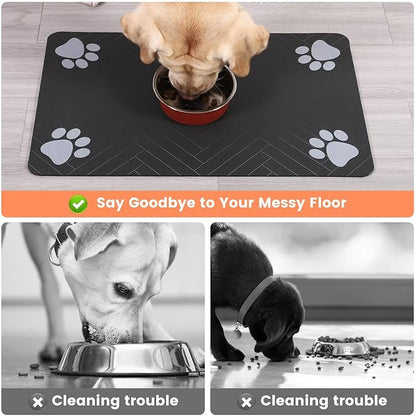 Pet Feeding Mat-Absorbent Pet Placemat for Food and Water Bowl, with Waterproof Rubber Backing, Quick Dry Water Dispenser Mat for Dog and Cat (24"x16", Blue)
