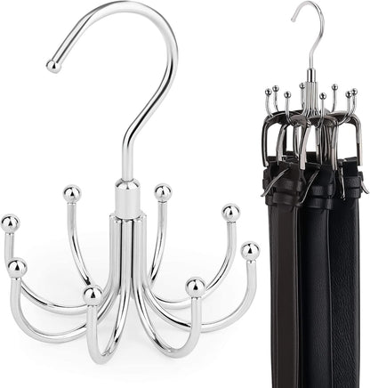ZEDODIER Belt Hanger, 4 Pack Rotatable Belt Rack Closet Accessories Organizer, Maximum 24 Storage Capacity, Hanging Holder Storage Hook for Belt, Bra, Tank Top, Tie, Scarf, Purse, Silver