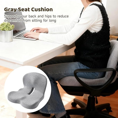 15.7 X 16.9 X 11.4 in Car Seat Cushion, Memory Foam, Lumbar Support, Ergonomic Design, Breathable Gray Cushion, Non-Slip, for Car Or Office