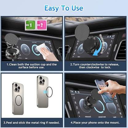 Phone Holders for Your car, Compatible with MagSafe, Ultra Vacuum Suction Cup Mount, 360° Rotation, Car Phone Holder Compatible with All Models, Carbon Fiber Deep Brown