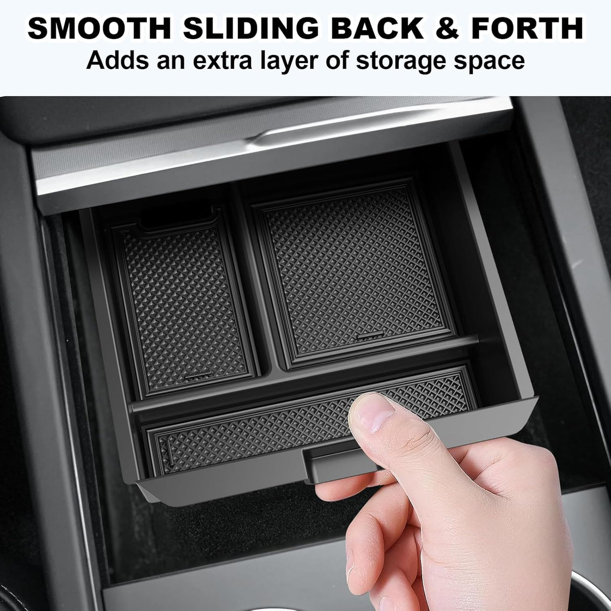 6PCS Upgraded Center Console Organizer for Tesla Model 3 Highland 2024 2025 & Model Y Juniper 2025 Accessories [Smooth Sliding] Armrest Tray Hidden Storage Box Cup Holder Webcam Cover