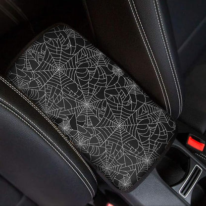 Dreaweet Stylish Spider Web Printed Black Car Center Console Armrest Cushion Cover Pad Soft Car Armrest Seat Box Cover Protector Auto Car Interior Accessories Decor