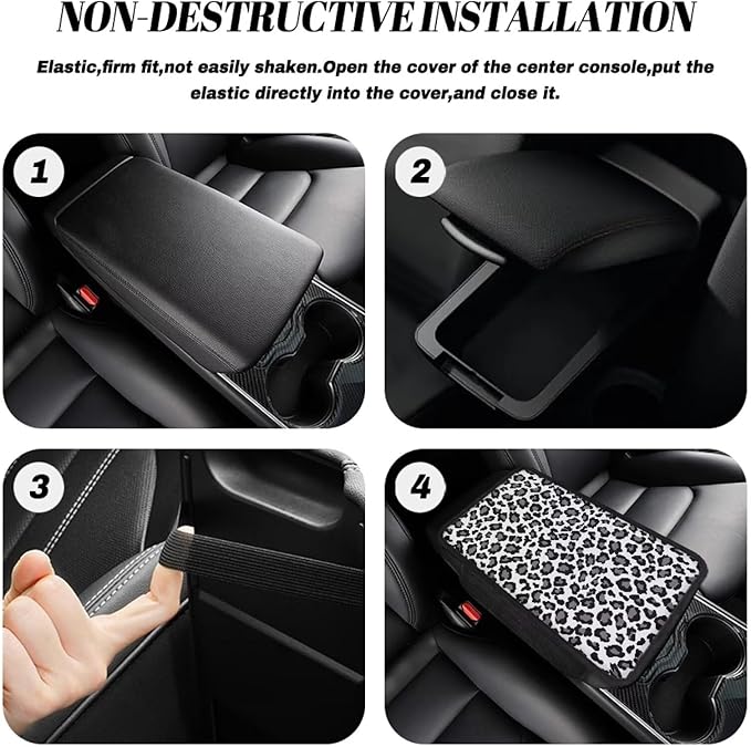 Dreaweet Grey Leopard Print Car Center Console Cover Cheetah Car Accessories for Women,Car Armrest Seat Box Cover Soft Vehicle Center Console Armrest Cover Pad Universal Armrest Cushion Pad