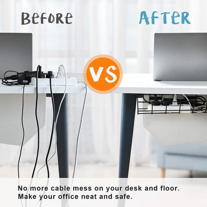 Under Desk Cable Management- 2 Pack Cord Organizer. Metal Wire Cable Management Tray for Office, Studio and Home. Super Sturdy Under Table Cable Management - Black Cable Organizer