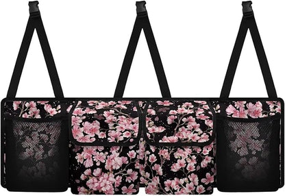Cherry Blossom Car Trunk Organizer, Oxford Backseat Storage Bag with 4 Pockets, Waterproof Adjustable Large Capacity Hanging Collapsible Bag for Most Vehicles, Universal Car Accessories