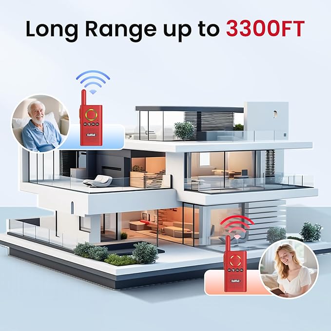 CallToU 2 Way Intercom for Elderly 3300FT Rechargeable 1000mAh Battery