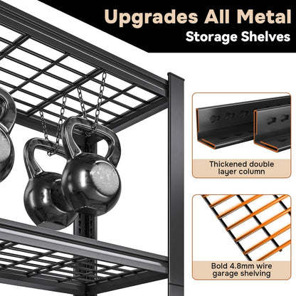 3000LBS Wire Shelving Unit, 5 Tier Adjustable Metal Storage Shelves for Kitchen Pantry Office Steel Organizer Wire Rack for Narrow Space College Dorm School, 15.7" D x 35.4" W x 72" H, Black