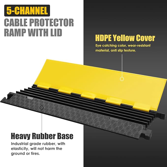 OranLite Rubber Cable Protector Ramp, Heavy Floor Cable Wire Cord Cover Speed