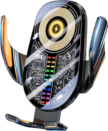 15W Car Phone Holder Wireless Charger - Auto Sensing Clamping 3-Axis Adjustable 360° Rotation Fast Charging Phone Holders for Your Car Vent Clip Slim Design with Unisex for iPhone Android Samsung