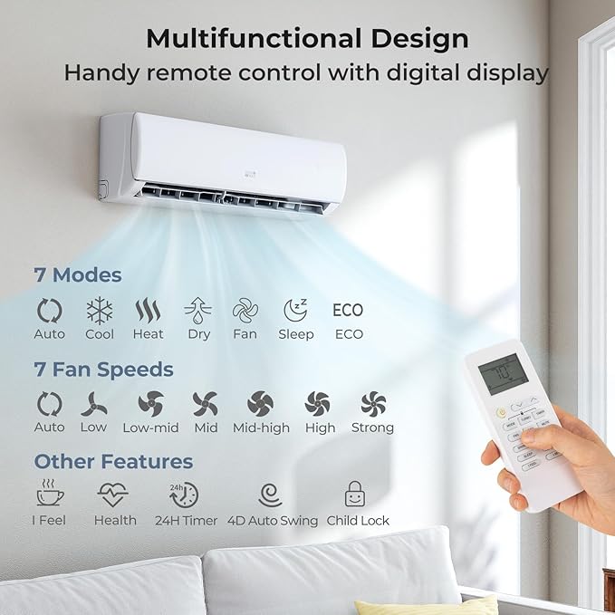 COSTWAY 17000 BTU Mini Split Air Conditioner, 208/230V 17 SEER2 Wifi Enabled
