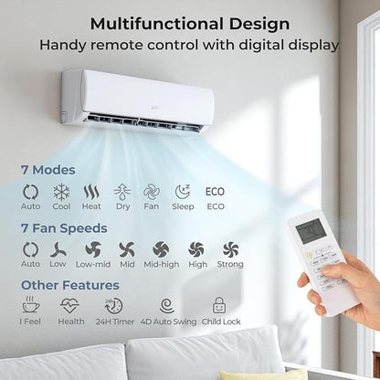 COSTWAY 17000 BTU Mini Split Air Conditioner, 208/230V 17 SEER2 Wifi Enabled