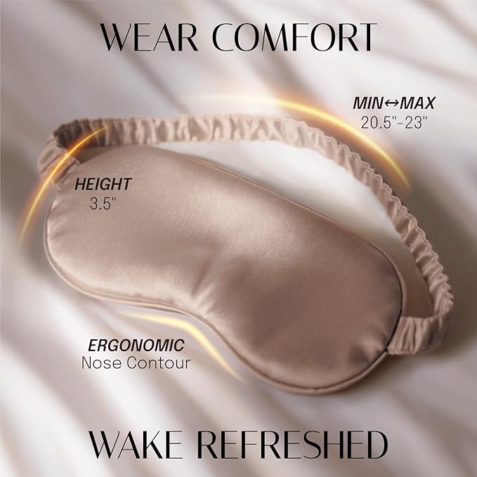 Silk Sleep Mask Eye Mask Blindfold with Double Layer Silk Filling and Elastic Strap for Full Night's Sleep, Travel and Nap, Soft Eye Cover Eyeshade with Luxury Bag and Ear Plugs by OLESILK (Camel)