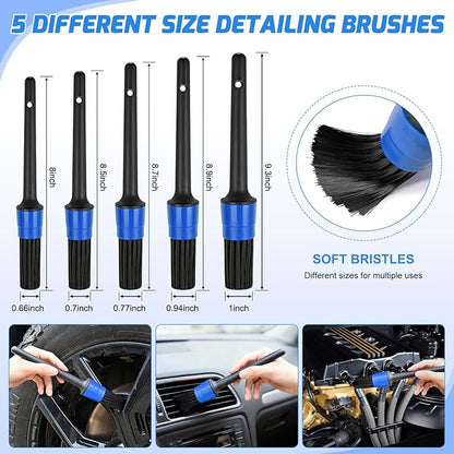 Nilight 37PCS Car Detailing Kit Auto Cleaning Tools Wash Set with Storage Carry Bag Home Use for Interior Exterior Deep Clean Car Care Windshield Dashboard Seat Air Vents Wheels Tires, Blue