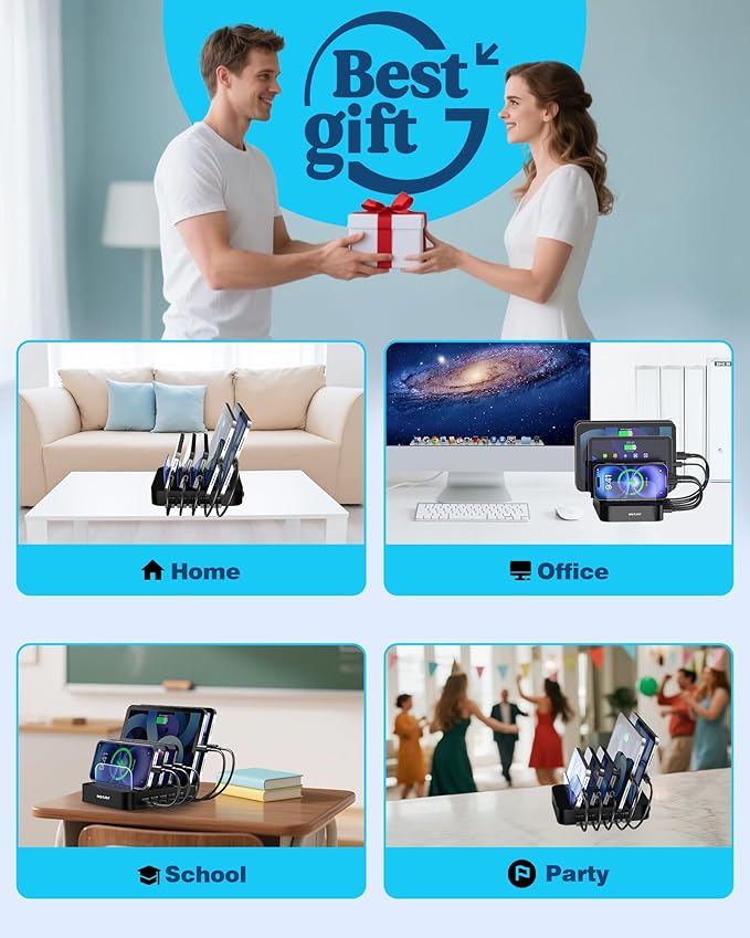 MSTJRY Charging Station for Multiple Devices : 5 Port Multi USB-A Charger