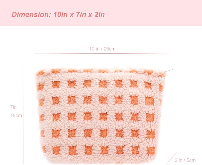 Makeup Bags for Purse Zipper Cosmetic Pouch Large Travel Make Up Organizer Tool Pouch for Women and Girls,Fleece Pink