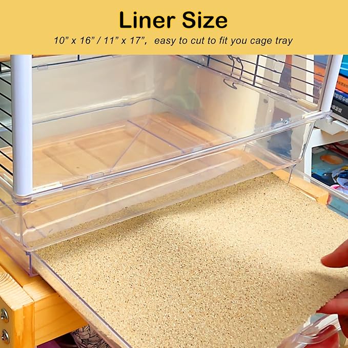 S&X Bird Cage Liners 16 x 10in, 12-Pack, Disposable Gravel Paper Sheets | Thick, flat gravel paper eases cage cleanup – gritty surface helps trim claws & beaks – pre-cut to fit common cage trays