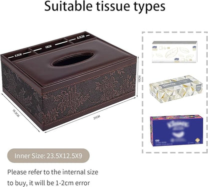 XNONE Tissue Box Cover Rectangle Retro Tissue Box Holder PU Leather Facial Tissues Organizer,Multifunctional Remote Control Stationery Storage Box,Home Office Supplies Car Napkin Caddy
