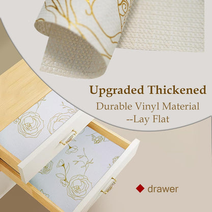 Moriah Shelf Liner for Kitchen Cabinet Non-Adhesive, Thickened Drawer Liner No Slip for Dresser Waterproof Cabinet Paper Liner for Bathroom Shelves Protects Surfaces(Rose,24'' x 10')