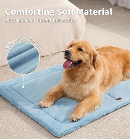 MADE 4 PETS Dog Crate Pad Bed for Medium Large Dogs, Washable & Reversible, Anti-Slip Kennel Mat for Cozy Sleeping, Soft Fluffy Dog Bed for Indoor & Outdoor Use, 35"x23", Blue