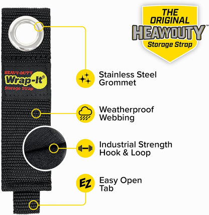 Heavy-Duty Wrap-It Storage Straps, 10-inch (6 Pack) - Hook and Loop Extension Cord Organizer Hanger, Cord Keeper, Cable Straps for Cords, Hoses, and Garage Storage