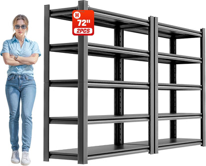 Metal Garage Storage Shelf, Heavy Duty 5 Tier Shelving Unit, Industrial Utility Shelving for Garage Storage, Durable Metal Shelf Organizer, Storage Shelving 24" D x48 W x72 H（2 Pieces）