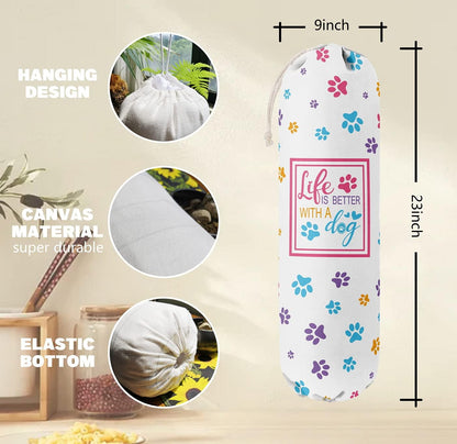 Funny Life Is Better With A Dog, Grocery Bags Holder Organizer For Shopping Bags, Wall Mount Plastic Bags Storage Container Dispensers, Gift For The Preferred Family And Friends