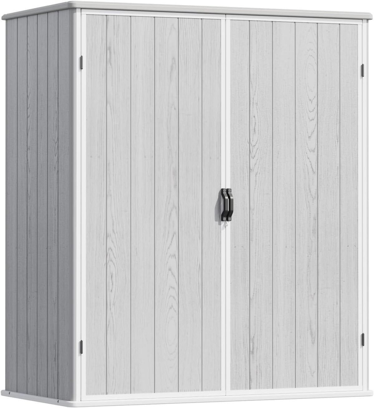 Devoko 5 x 3 Resin Outdoor Storage Shed with Floor - Waterproof Plastic Outdoor Tool Cabinet with Lockable Doors for Patio Furniture, Pool Accessories, Garden Tools (Light Gray)