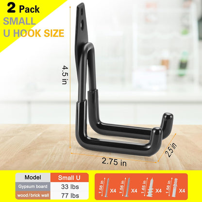 2 Pack Heavy Duty Garage Hooks Storage Organizer Wall Mount Power and Garden Tool Hangers, for Hanging Ladders, Ropes, Hose, Bulk Items