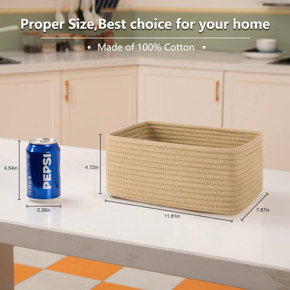 4 Pack Small Storage Shelf Baskets for Organizing, Mini Woven Rope Storage Bins for Towels, Cute Decorative Closet Organizer，Baby Nursery, Gift Empty Baskets -11.81''Lx7.87''Wx4.72''H-Jute