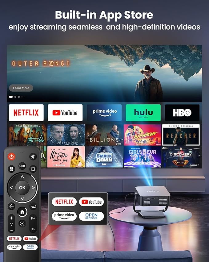 FUDONI Smart Projector with WiFi 6 and Bluetooth, 1080P Full HD Projector