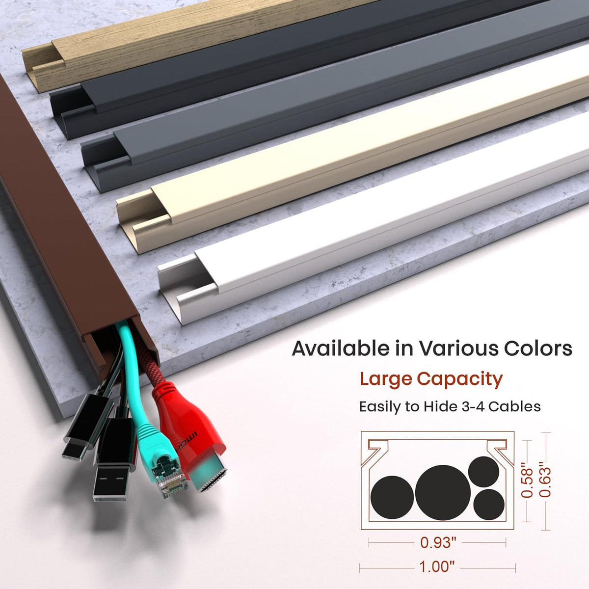 Brown Channel Kit Hide Wires - 157in Cord Concealer, Hide Along Walls, Extension Cord Safety Cover, TV Wall Wire Hiders