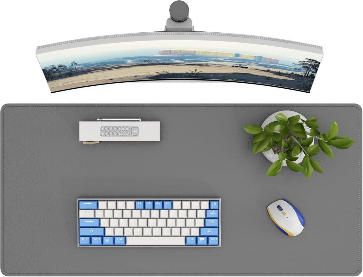 DAWNTREES Desk Mat Protector,PU Leather Desk Pad,Non Slip, Large Mouse Pad and Keyboard Mat, Waterproof Writing Pad for Office and Home (Dark Gray,35.5''x16.9'')