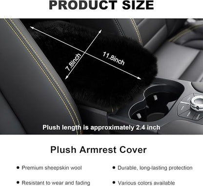 Center Console Cover, 11.81"×7.87" Automotive Fluffy Plush Center Armrest Protector, Universal Furry Comfortable Center Console Pad for Cars Trucks SUVs, Car Accessories (Black)