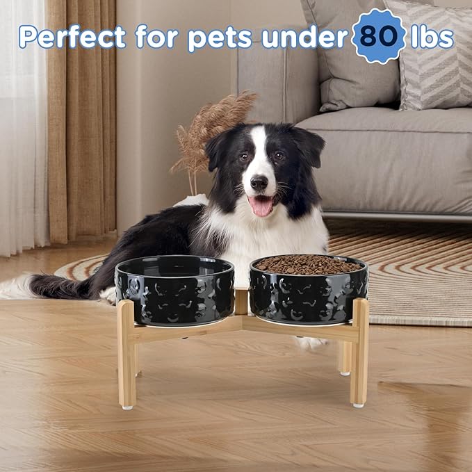 SPUNKYJUNKY Elevated Dog Bowls Ceramic, 7.3'' Dogs Food Water Bowls Raised - 42