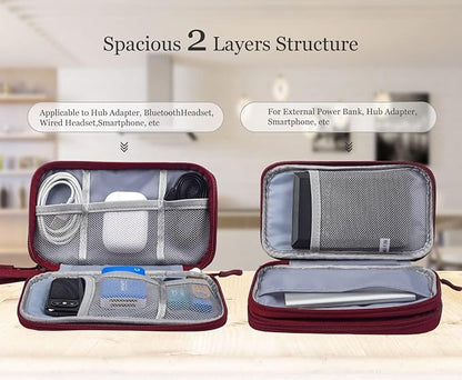 Electronics Accessories Organizer Pouch Bag, Travel Universal Organizer for Cable, Charger, Phone, SD Card, Business Travel Gadget Bag (Wine Red)