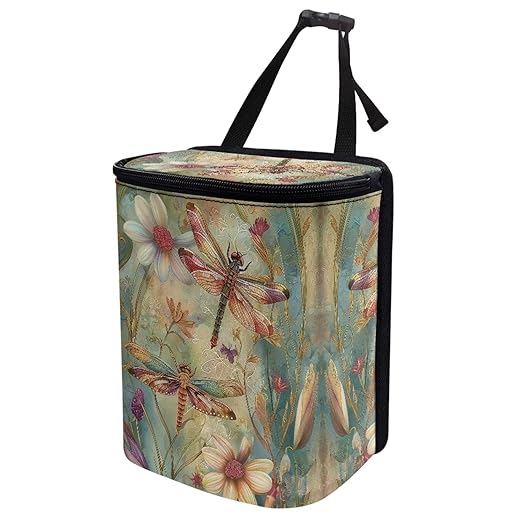 DISNIMO Dragonfly Car Trash Can, Car Trash Bag Hanging Large Capacity Car Organizer and Storage with Adjustable Straps, Leakproof Trash Bin Interior Car Stuff Storage