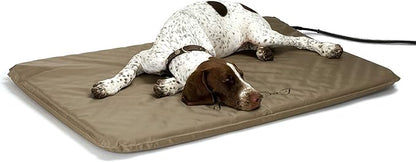 K&H Pet Products Lectro-Soft Orthopedic Outdoor Heated Dog or Cat Bed for Large Dogs or Multiple Cats, Safety Listed Warming Pad, Waterproof, Soft & Flexible, Washable Cover - Large 36 X 25in Tan 60W