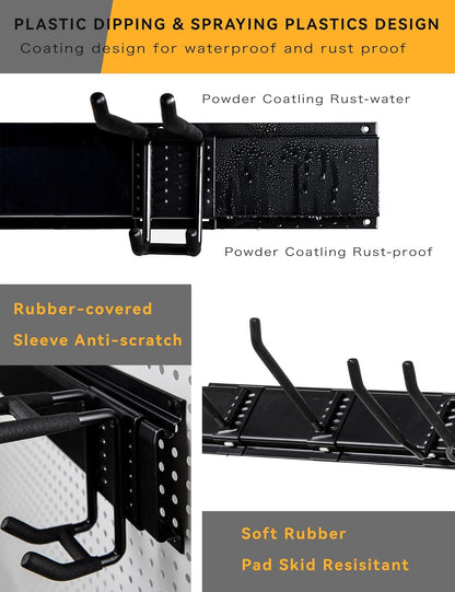Garden Tool Organizer Wall Mount 48 Inches Max Load 660lbs Garage Storage and Organization, Adjustable with 6 Garage Hooks and 4 Cable Ties, Yard Shed and Power Tool Organizer Rack