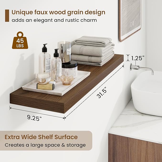 32in Floating Shelves for Wall, 2 Pack Long Wall Mounted Engineered Wood Shelves