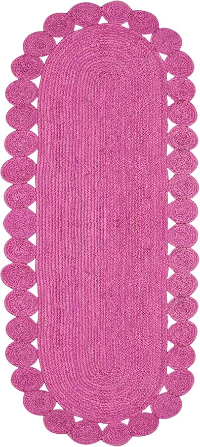 Runner - Oval Rug 3x15 Area Rug Kilim Rug Pink Solid Design 0.27 inches ThickIndoor Outdoor Rug Flatweave Rug High Traffic Area Home & Foyer Corridor Hallway & Stair Runner