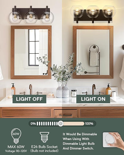 METWET Bathroom Light Fixtures Over Mirror, 3-Light Oil Rubbed Bronze Vanity