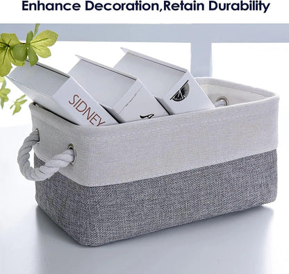 Fabric Storage Bins 12x8x5 inch [6-Pack] with Rope Handles - Decorative Baskets for Organizing